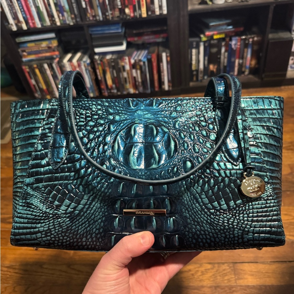 NWT Brahmin Blue patina Melbourne Crocodile Embossed Satchel